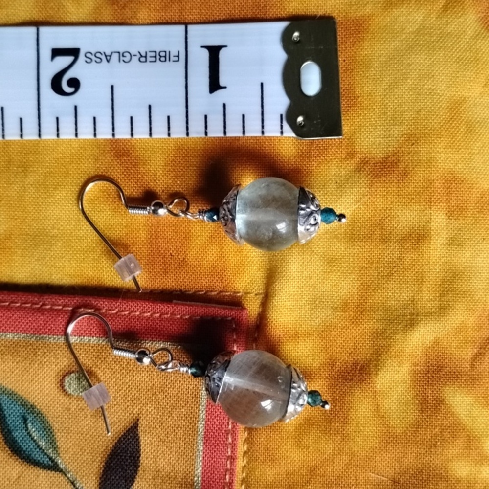 Hand Crafted Fluorite And Neon Apatite Silver Earrings - Picture 8 of 8
